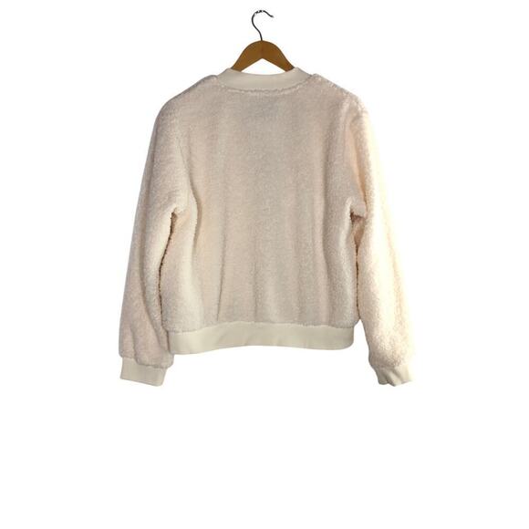 Sanctuary Imperial Bomber Jacket Faux Shearling Fleece Ribbed Trim Cream White M - Picture 4 of 9